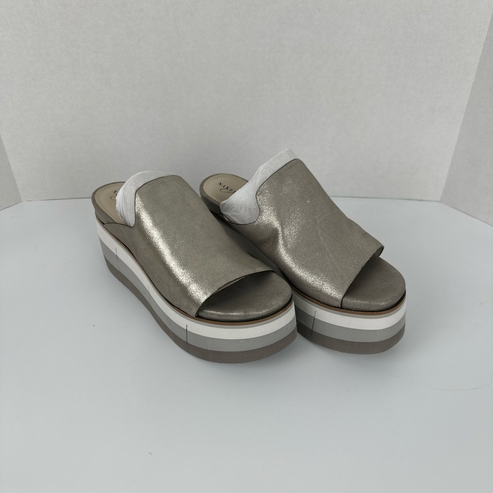 Women NAKED FEET FLOW Leather in Platform Sandals Silver